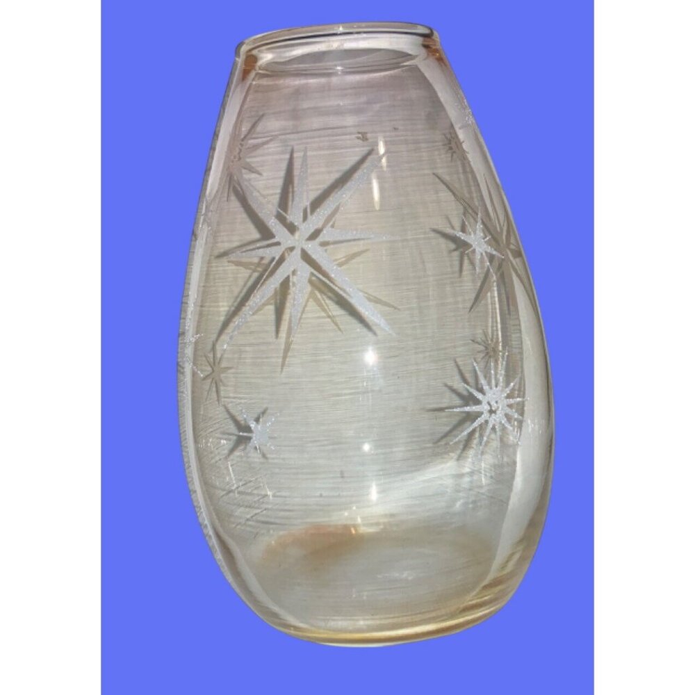 Atomic Starburst Vase 6.75 inch Tinted Glass with White  Starbursts